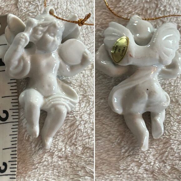 8 Vintage Assorted Porcelain Christmas Angel Ornaments Goebel Tiny Trims - Picture 4 of 10